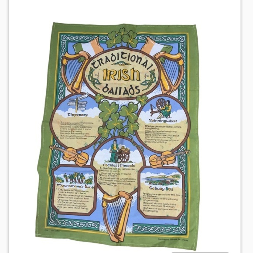 Vintage Traditional Irish Ballads Souvenir Tea Towel